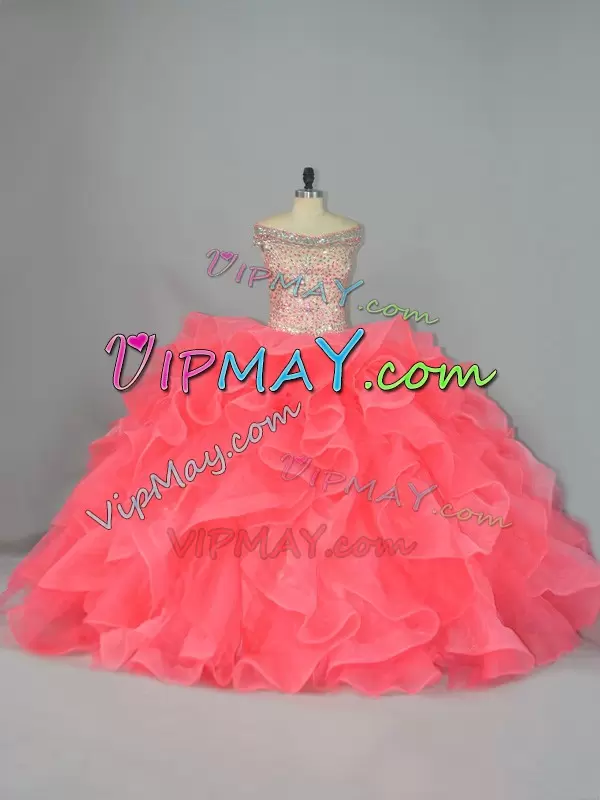 watermelon red quinceanera dress