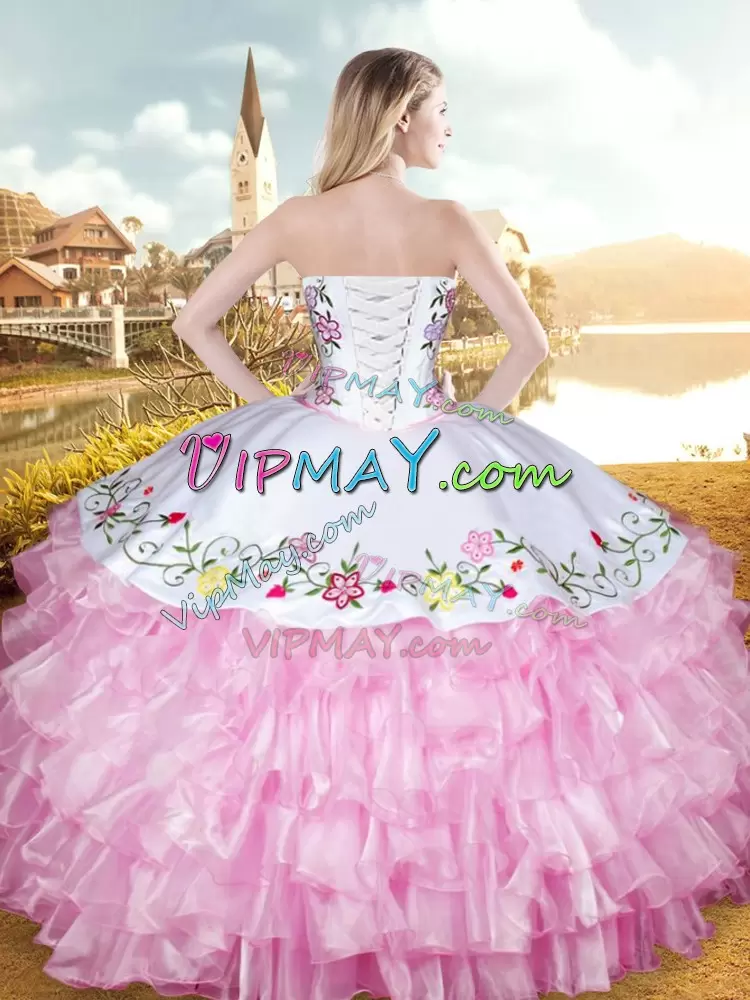 On Sale Rose Pink Organza and Taffeta Lace Up Quince Ball Gowns