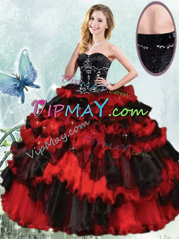 red and black quinceanera dress