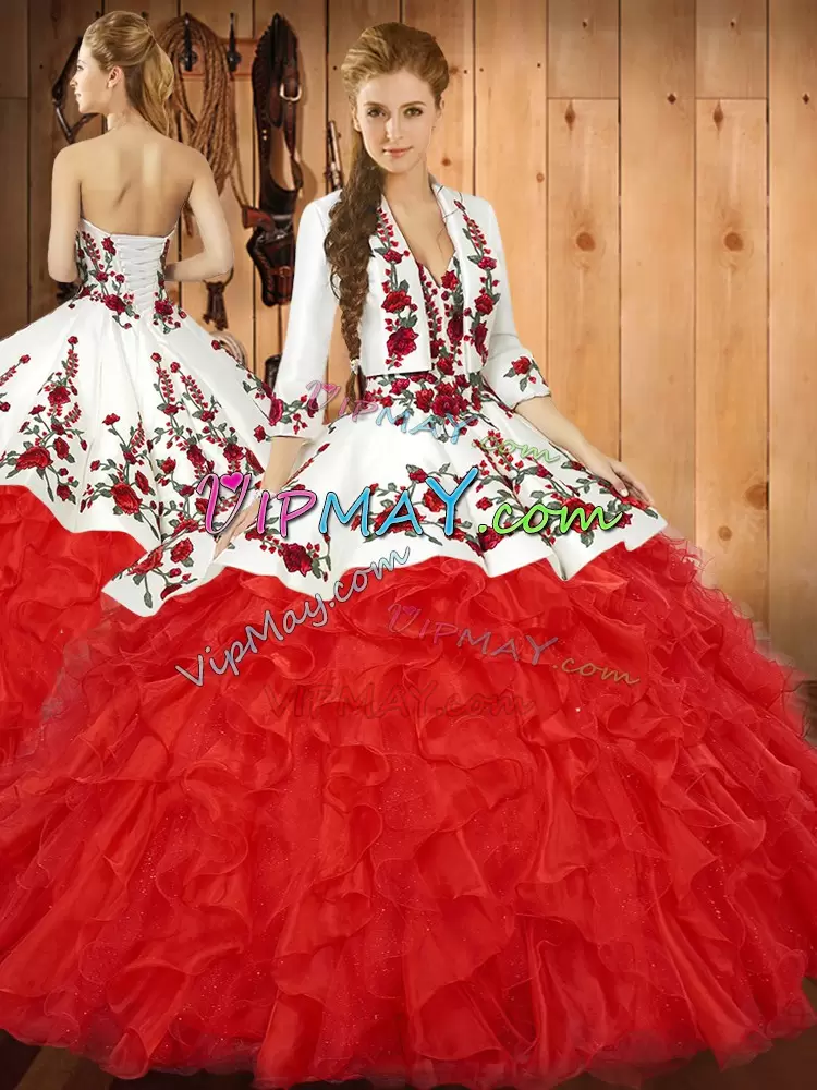 red and white quinceanera dresses